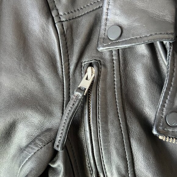 AllSaints Slim Fit Leather Biker Jacket US Size 0 - Picture 12 of 16